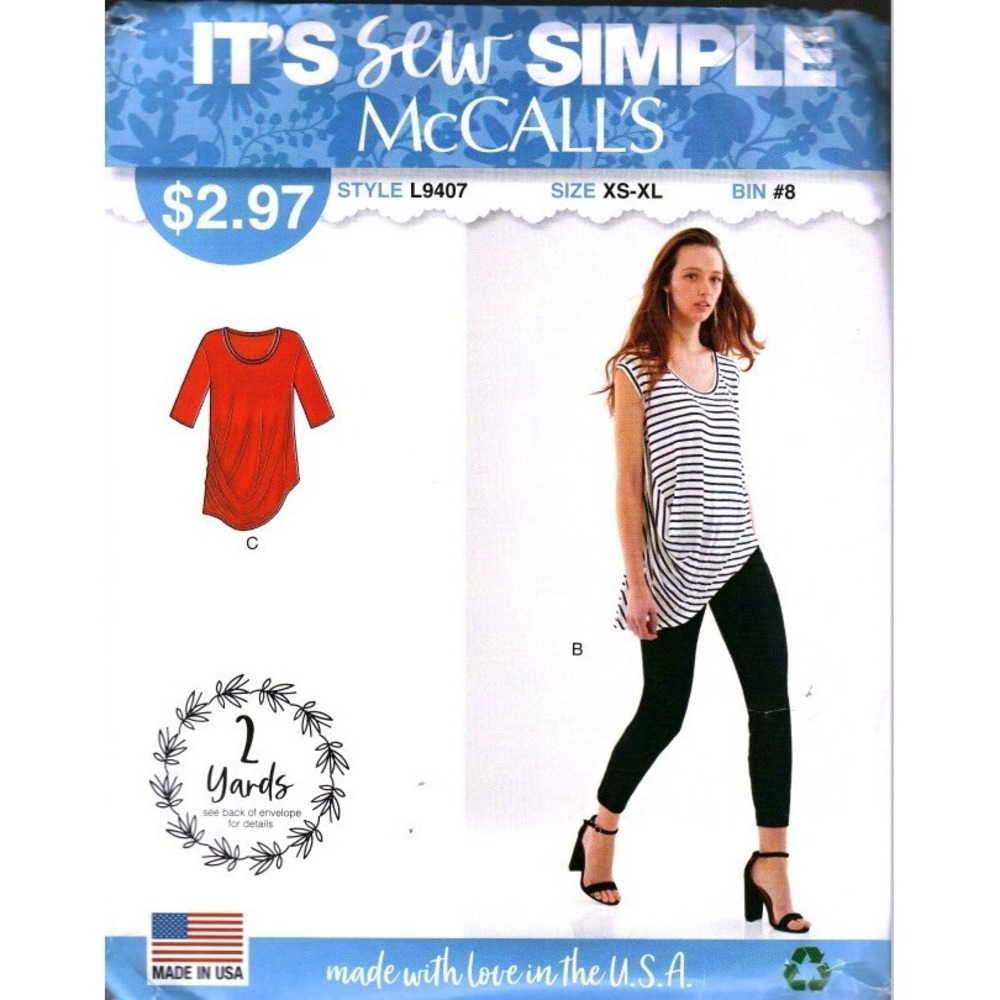 McCalls L9407 Sewing Pattern Misses Asymmetrical Knit Tops Size XS-XL Uncut